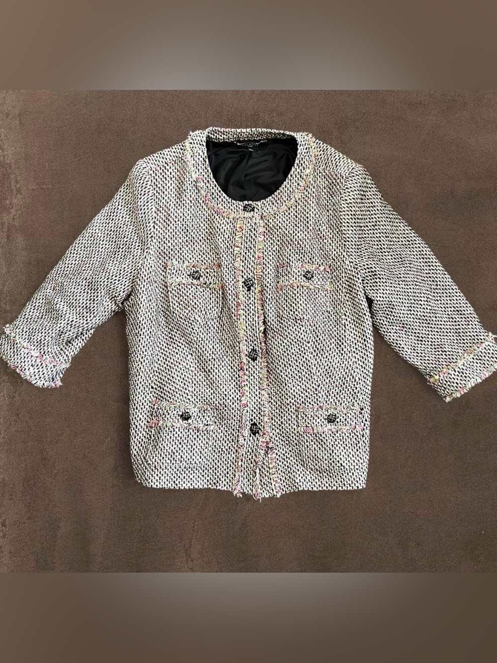 Talbots Pink & Green Tweed Round-Neck Jacket